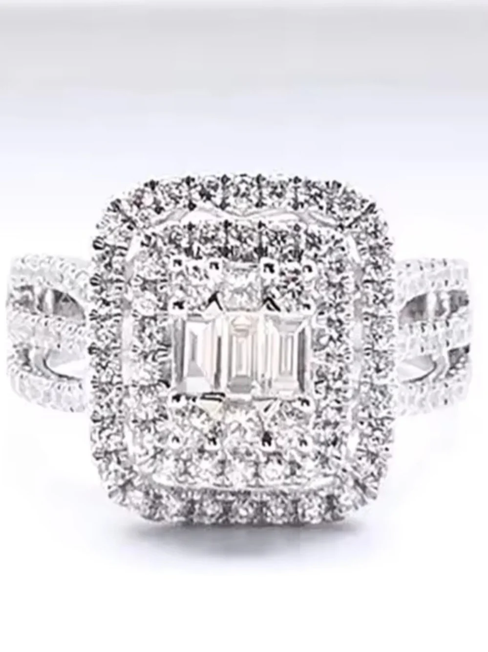 Pink Nail & Silver Halo Diamond Cluster Ring - Women Jewelry